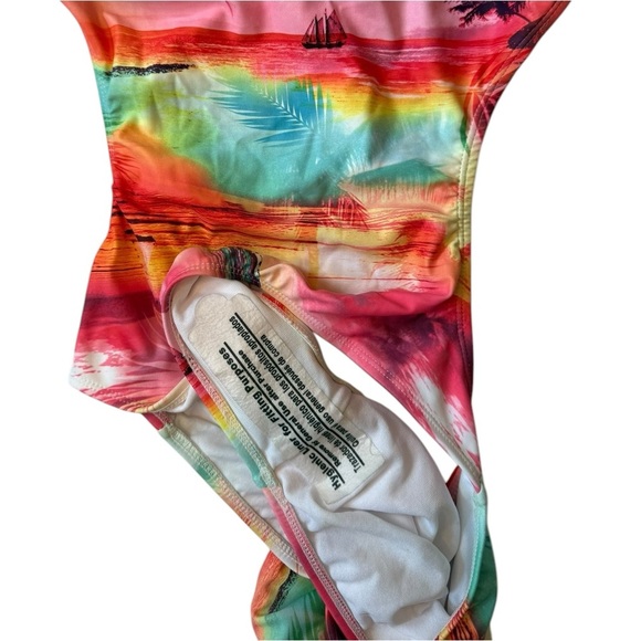 OP Ocean Pacific Multi Colored One Piece Monokini Backless Halter Large (Jr) - Picture 3 of 6